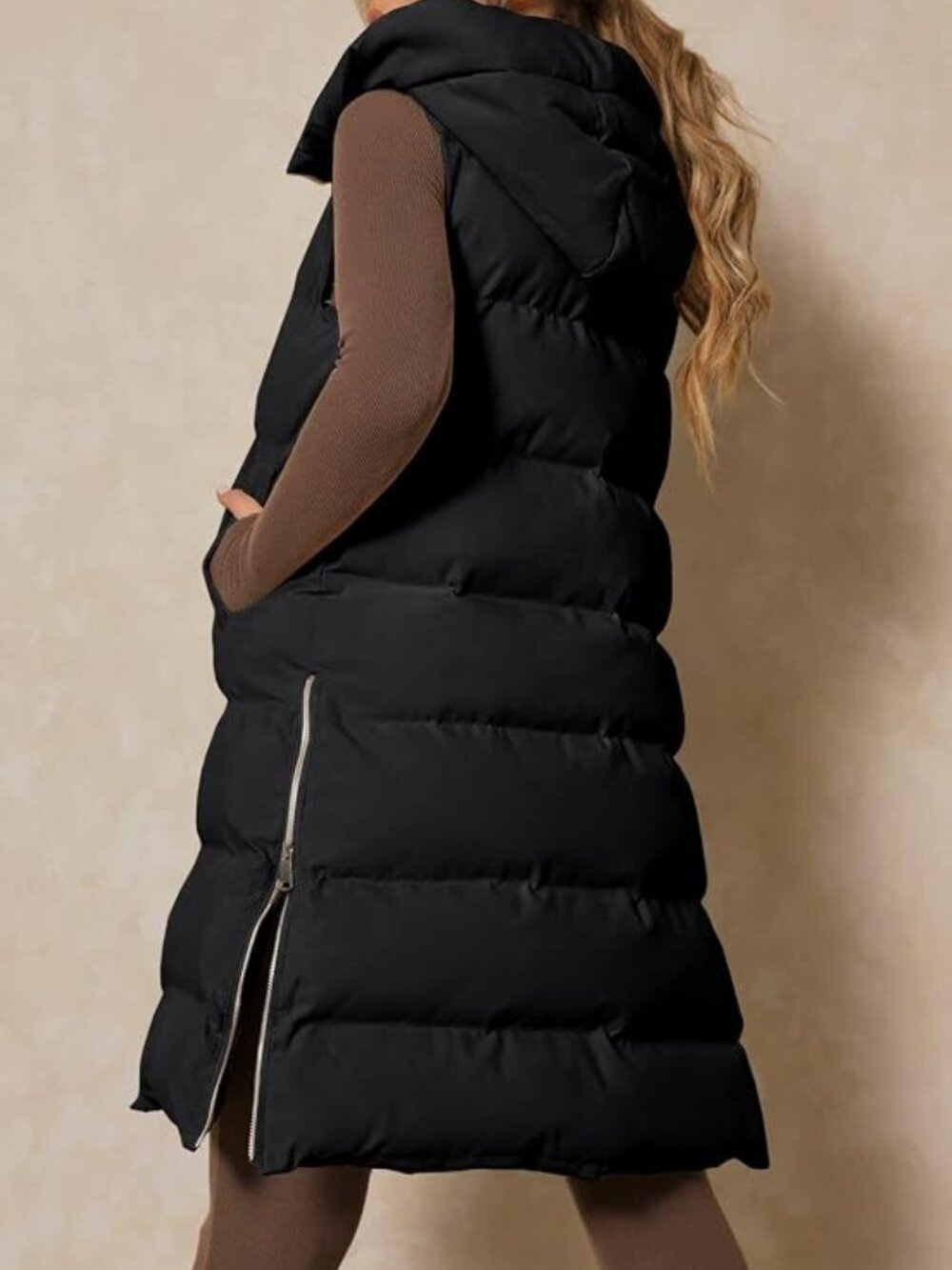 Women's Quilted Faux Down Puffer Vest with Hood